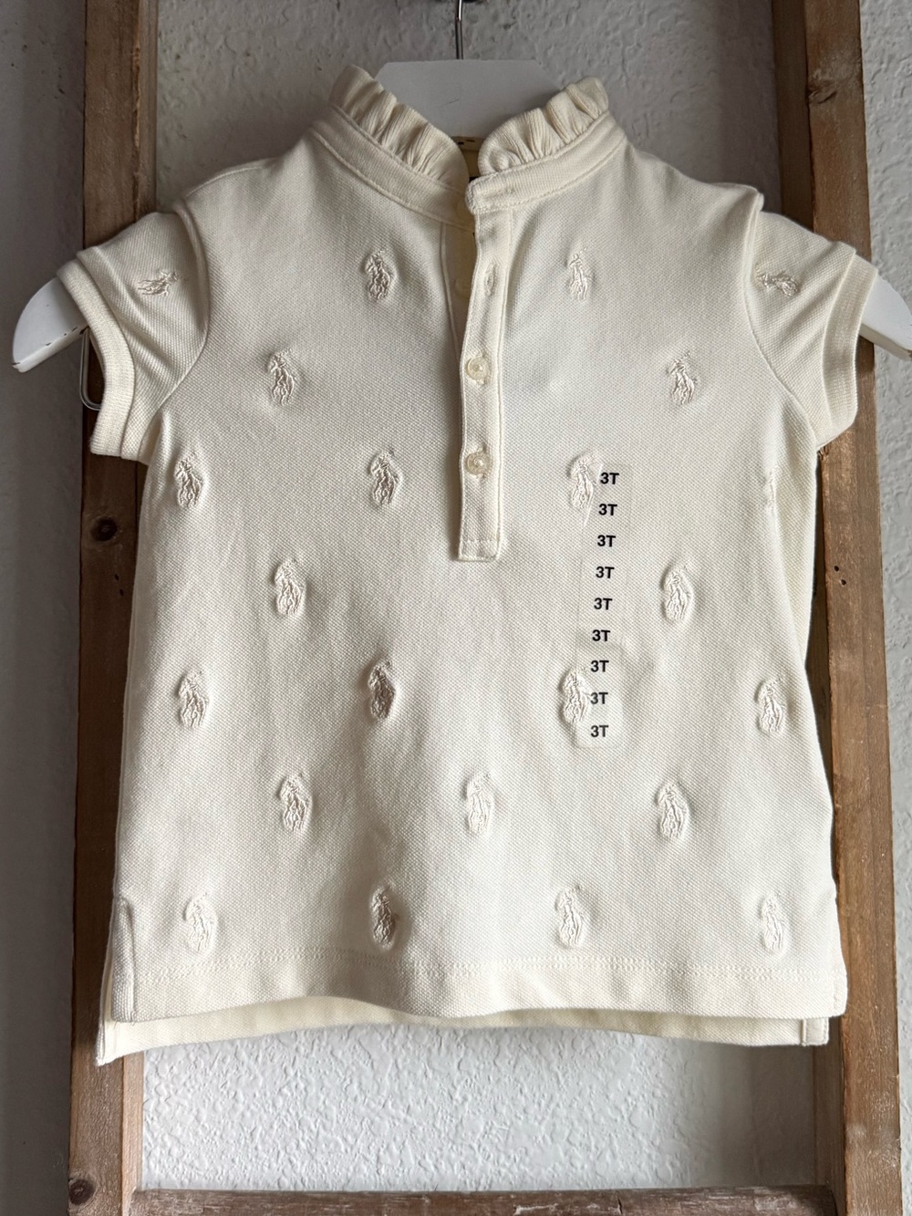 Polo Ralph Lauren Girls All-Over
Embroidered Pony Ruffle Collar Polo Sz: 3T NWT